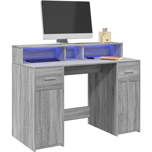 vidaXL Pisalna miza z LED lučkami siva sonoma 120x55x91 cm inž. les Cene