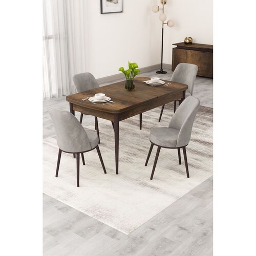Hanah home trpezarijski set Rax, sto na razvlačenje i 4 stolice, ploča u dekoru drveta Baroque, siva tkanina Babyface Cene