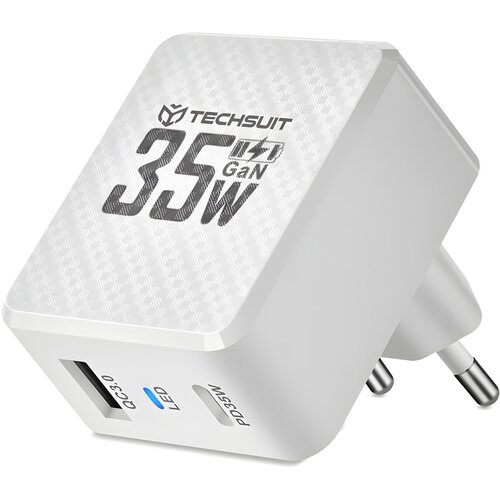 Techsuit Mrežni Punjač &amp;ndash; GaN, USB, Type-C, Brzo punjenje, PD35W &amp;ndash; Bijela KP36770 Slike