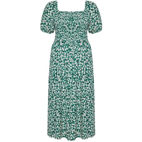 Trendyol Curve Green Floral Patterned Woven Chest Dress Slike