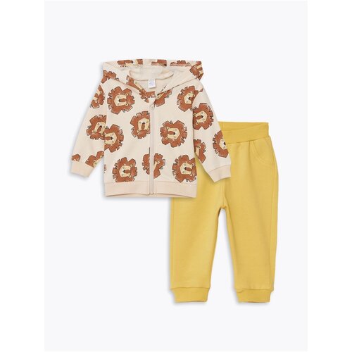 LC Waikiki Baby Boy with a Hooded Long Sleeve Printed Cardigan and Pants 2-Pair Set Cene