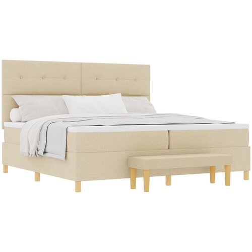 VidaXL Okvir za krevet s madracem i klupom Krem 200x200 cm Tkanina Slike