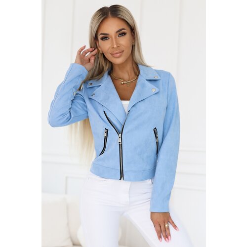 Numoco basic 481-3 Suede biker jacket with long sleeves and zippers - light blue Slike