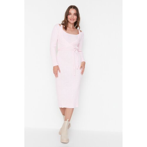 Trendyol Pink Tie Detailed Knitwear Dress Slike