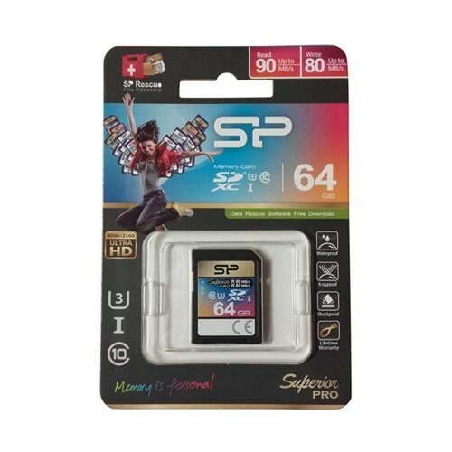 Silicon Power 64GB, SDXC UHS-I U3 4K SDR104/MODE/4389 memorijska kartica Slike