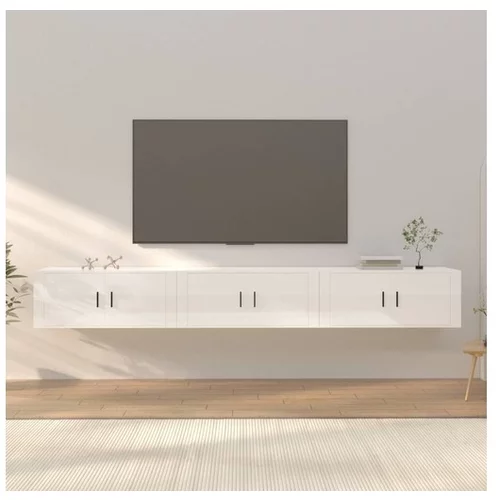  Stenska TV omarica 3 kosi visok sijaj bela 100x34,5x40 cm
