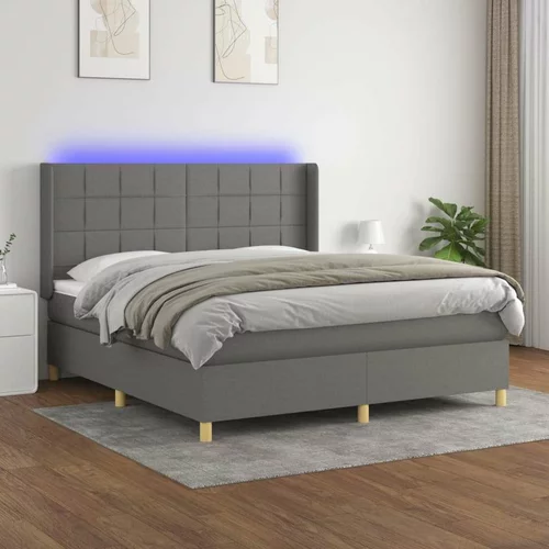  Box spring postelja z vzmetnico LED temno siva 180x200 cm blago, (20789016)