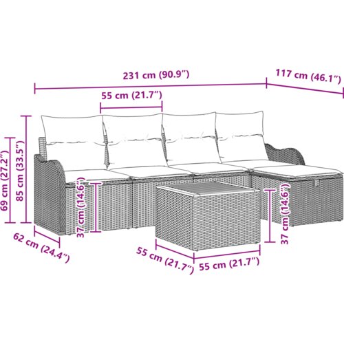  6 komada vrtna sofa set s jastučićima bež poli ratan Slike