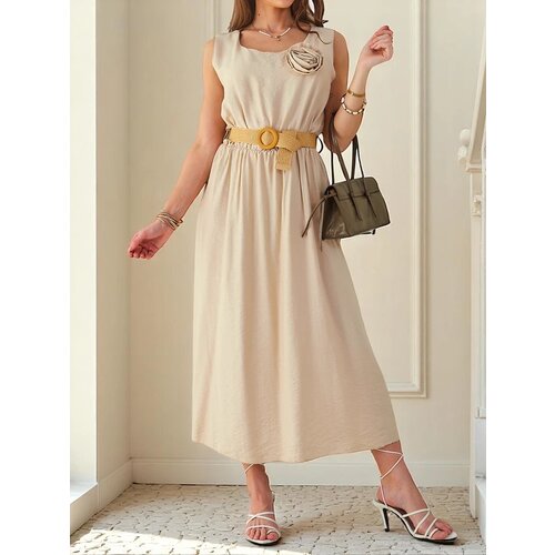 Resti Women's midi dress with straps, featuring a round neckline with decorative flower Cijene