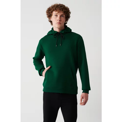 Avva Green Unisex Sweatshirt Hooded With Fleece Inner Collar 3 Thread Cotton Standard Fit Regular Cut