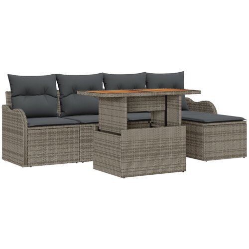 VidaXL 6-dijelni Vrtni Sofa Set s Jastucima Sivi Poli Ratan, 2-sjedalna Vrtna Sofa s Skladi&amp;scaron;tem i Jastučićima Sivi Poli Ratan Slike