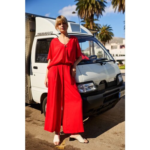 Marisse Red Viscose Wide-Leg Trousers Cene