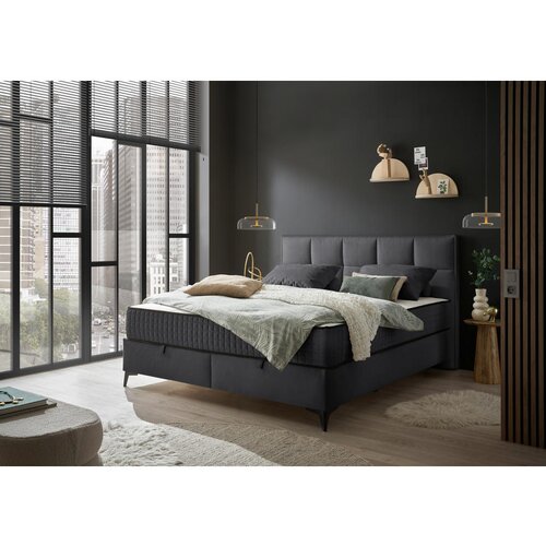 MID.YOU POSTELJA Z VZMETNICO 180 cm x 200 cm , tekstil, leseni material antracit Cene