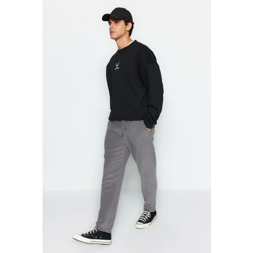 Trendyol Smoked Men's Regular/Nomal Fit Zipper Pocket Warm Thick Fleece Rubber Leg Sweatpants.