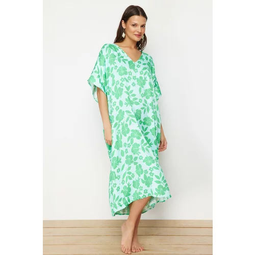 Trendyol Floral Patterned Wide Mold Midi Woven Beach Dress