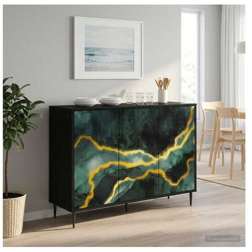 vidaXL Kreveta WIJHE Crni hrast 102 x 33 x 76 cm Konstruirano drvo - Tirkizni mramorni uzorak Cijene