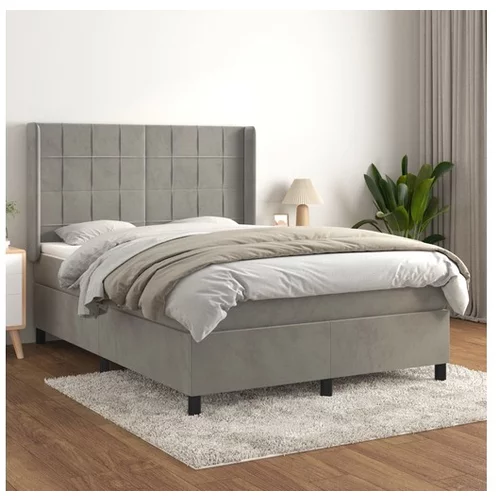  Box spring postelja z vzmetnico svetlo siv 140x190 cm žamet
