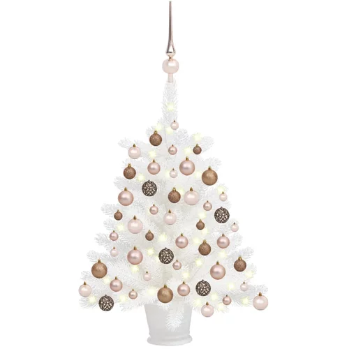 vidaXL umjetno božićno drvce s LED svjetlima i kuglicama bijelo 65 cm