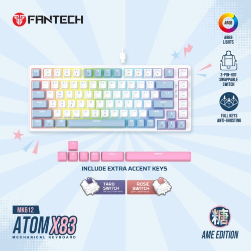 Fantech tastatura mehanička gaming MK612 atom x83 ame bela (rosie switch) Slike