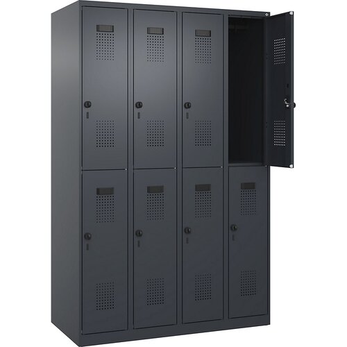 C+P Dvonadstropna garderobna omara Evolo PLUS, 4 deli, sive barve, Š 1200 mm, talni drsniki, vrtljiv zapah Cene