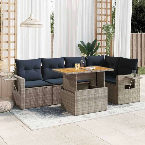  Vrtna garnitura - 6-dijelni set vrtnih sofa od poliratana s jastucima sivi - Siva 1 Cijene