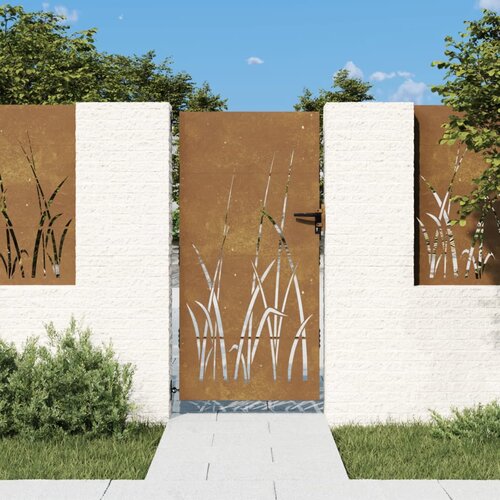 VidaXL Vrtna vrata 85x175 cm corten jeklo dizajn trave Slike