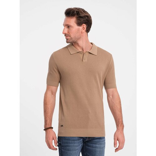 Ombre Men's structured knit polo shirt - light brown Slike