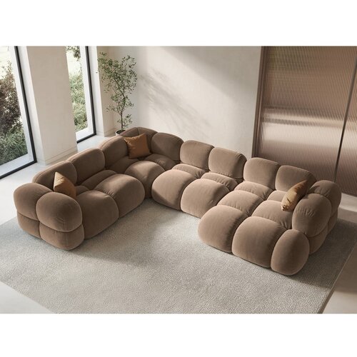 Cosmopolitan Design Rjava žametna kotna sedežna garnitura (levi kot/v obliki črke &amp;quot;U&amp;quot;) Loretto &amp;ndash; Slike