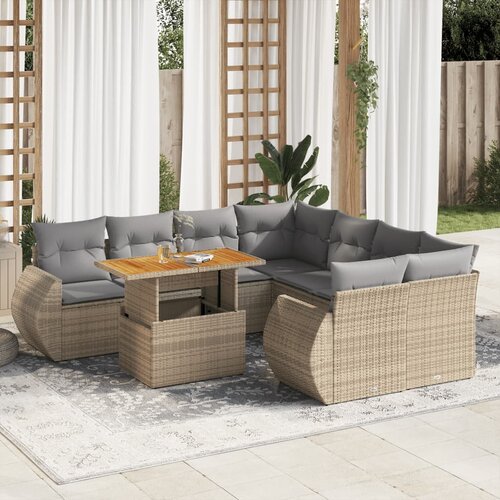 VidaXL 9-dijelni set vrtnih sofa s jastucima bež od poliratana Slike