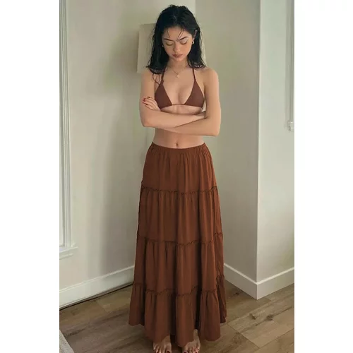 Madmext Women's Brown Basic Pleated Long Skirt