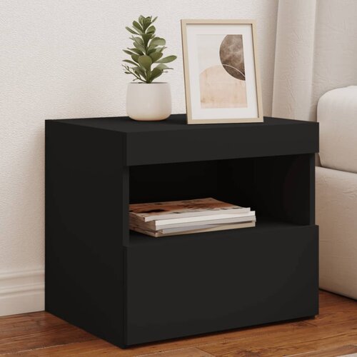  The Living Store Nočna omarica z LED lučkami 2 kosa črna 50x40x45 cm - Nočna Omarica, (21503112) Slike