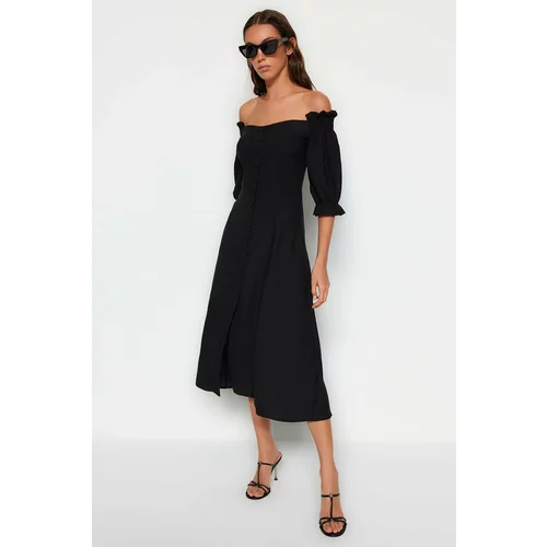 Trendyol Carmen Black Collar Midi Woven Dress