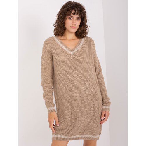 Fashion Hunters Dark beige knitted dress with wool Slike