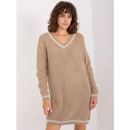 Fashion Hunters Dark beige knitted dress with wool