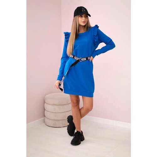 Kesi Women&amp;#039;s dress with frills and belt cornflower blue Slike