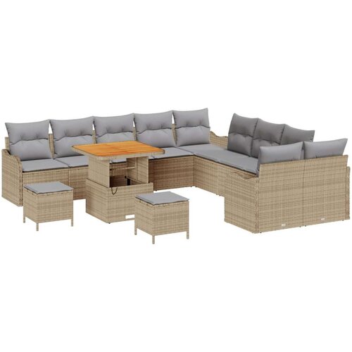  Set vrtnog namještaja s 13 komada s jastučićima Bež poli ratan akacija  dvosed za vrt s jastučićima Bež poli ratan  set vrtnog b Cijene