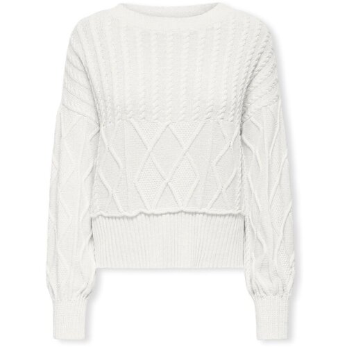 Only Puloverji Katia Life Loose Cable Knit - Cloud Dancer Bela Cene