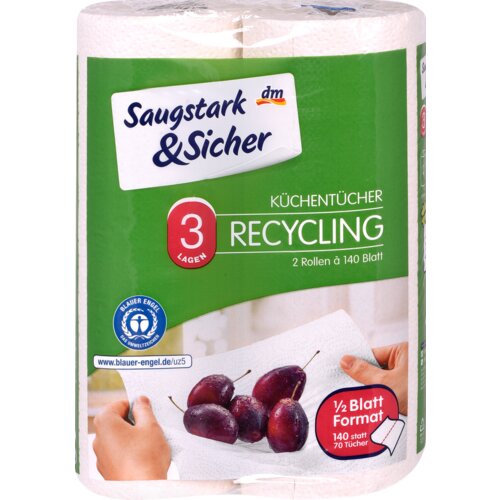 Saugstark&Sicher reciklirani 3-slojni kuhinjski ubrusi, 2x140 listova 2 kom Slike