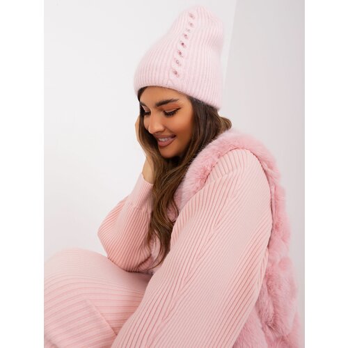 Fashion Hunters Women's winter hat in light pink color Slike