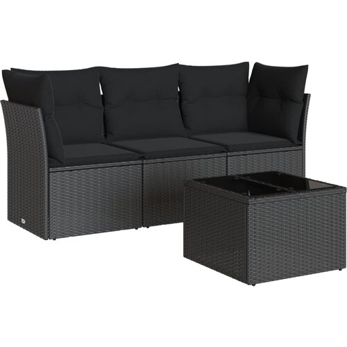 Maison Chic Seti vrtnega pohi&amp;scaron;tva - Vrtna garnitura - Vrtni pohi&amp;scaron;tvo set 4-delna z blazinami črna poli ratan, (21820067) Slike