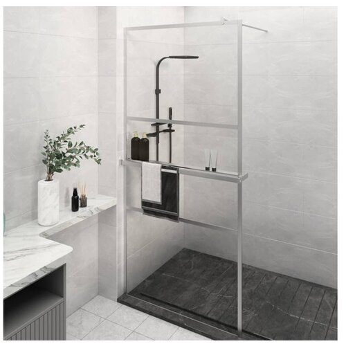  Pregrada za tu&amp;scaron; s polico krom 80x195 cm ESG steklo in aluminij Slike