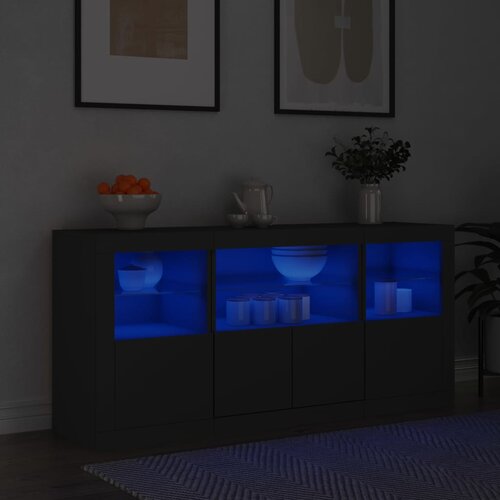 vidaXL Komoda z LED lučkami črna 142,5x37x67 cm Cene
