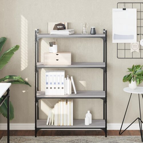  The living store knjižna omara 4-nadstropna siva sonoma 80x30x120 cm inž. les - knjižna omara, (21499659) Cene