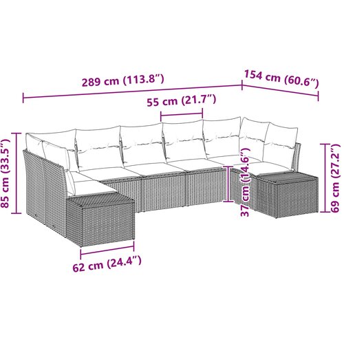  Sjedeća garnitura za vrt 7 kom. Smeđa poliratan 289 x 154 x 69 cm Slike
