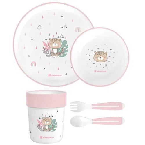 Kikka Boo Set posuđa za bebe, 4 komada, Belo-roze Slike