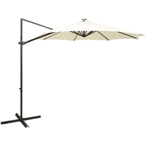 vidaXL Konzolni suncobran sa stupom i LED svjetlom 300 cm boja pijeska Cene