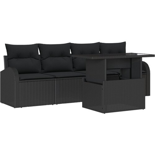 vidaXL 5-dijelni set vrtnih sofa s jastuči, crni poliratan, 2-sjedalna vrtna sofa s ladicom i jastuči crni poliratan Cijene