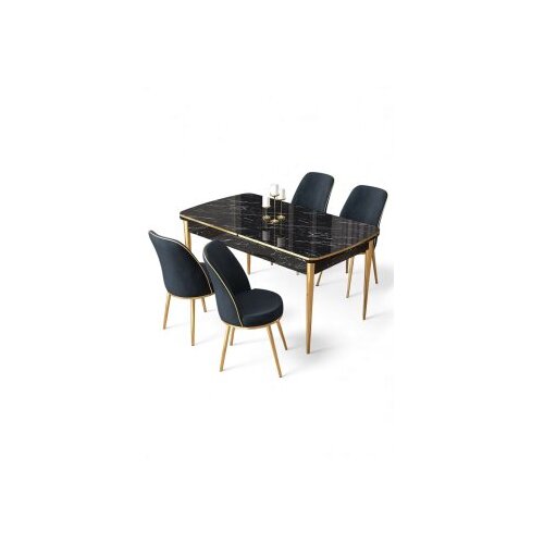 Hanah home Rasklopivi trpezarijski sto i stolice (5 delova) Nira Black Marble Gold Anthracite Cene