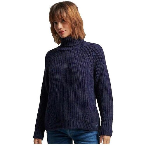 Superdry Puloverji Pull Slouchy Stitch col roul&eacute; bleu Modra Cene