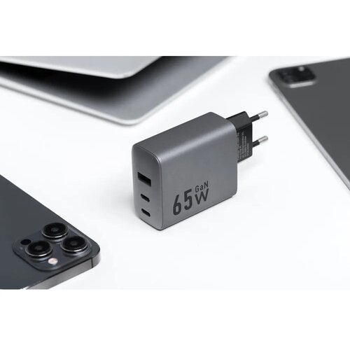 Forcell F-Energy GaN omrežni polnilec - 65 W s priključki: 2x USB C in USB A s PD in QC 4.0 polnjenjem Slike